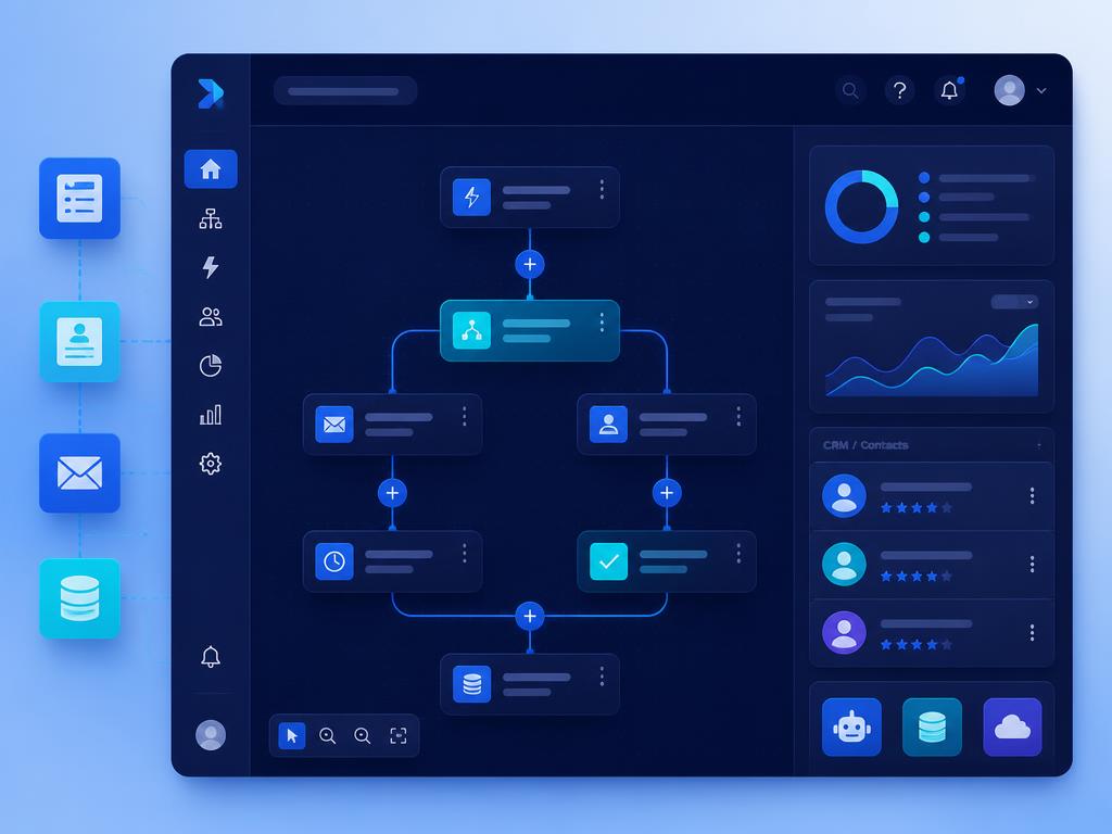 Panel de flujos de automatización y CRM conectados